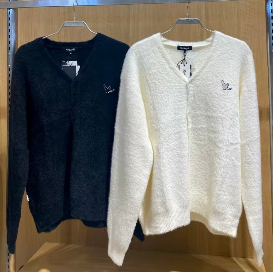 韓國 Mark Gonzales Angel Hairy V-Neck Knit Cardigan【MG164】
