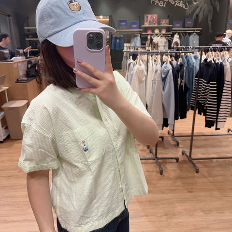 韓國 Who.A.U Steve Seersucker Crop Shirts【WA101】 - Image