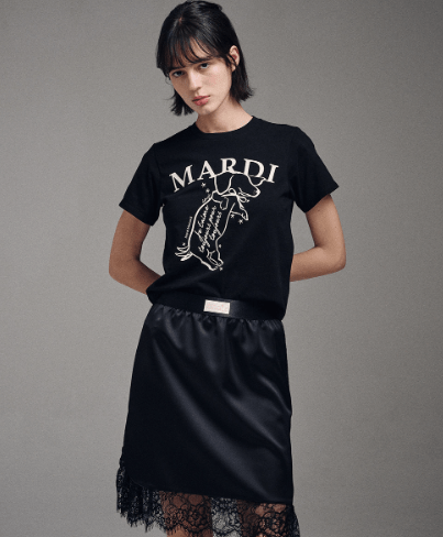 韓國 Mardi Mercredi SLIM TSHIRT SWING THE TAIL DDANJI - STT Mall HK 靚太網購 -- BLACK CREAM