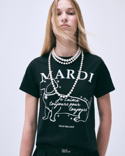 韓國 Mardi Mercredi SLIM TSHIRT SWING THE TAIL DDANJI FLOWER CHOKER - STT Mall HK 靚太網購 -- BLACK IVORY