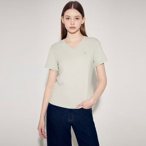 韓國 Guess Women's Mini Triangle V-Neck Short Sleeve T-Shirt【GU006】