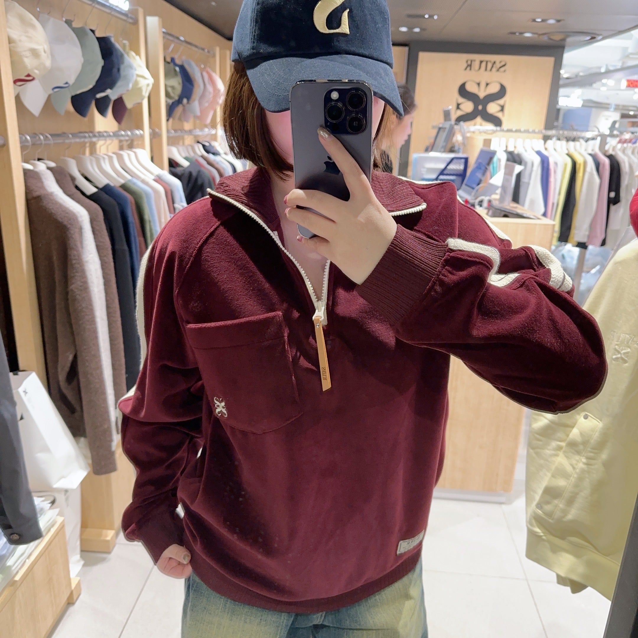 韓國 Satur Velour Loose Fit Half Zip-up【SR027】
