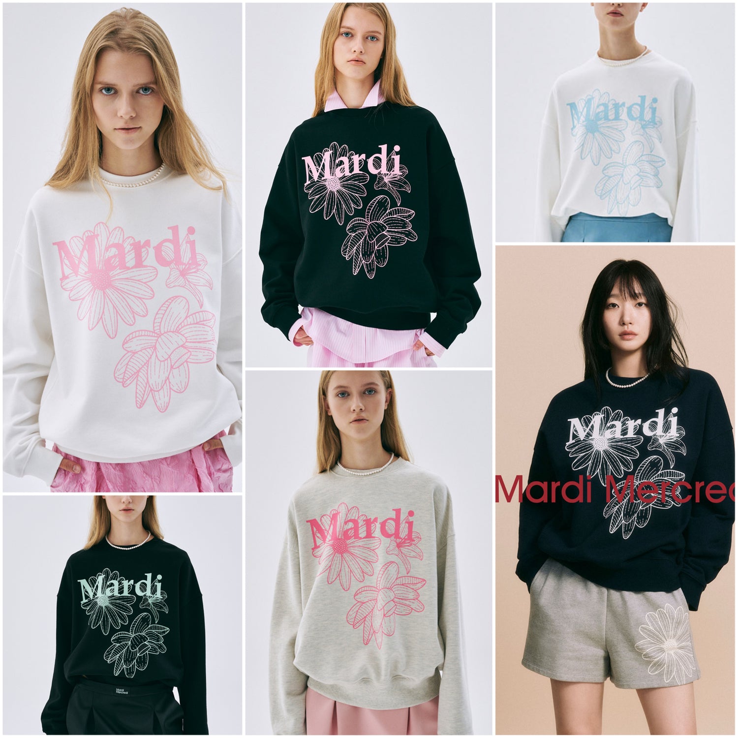 韓國 Mardi Mercredi SWEATSHIRT TRIPLE FLOWER - STT Mall HK 靚太網購
