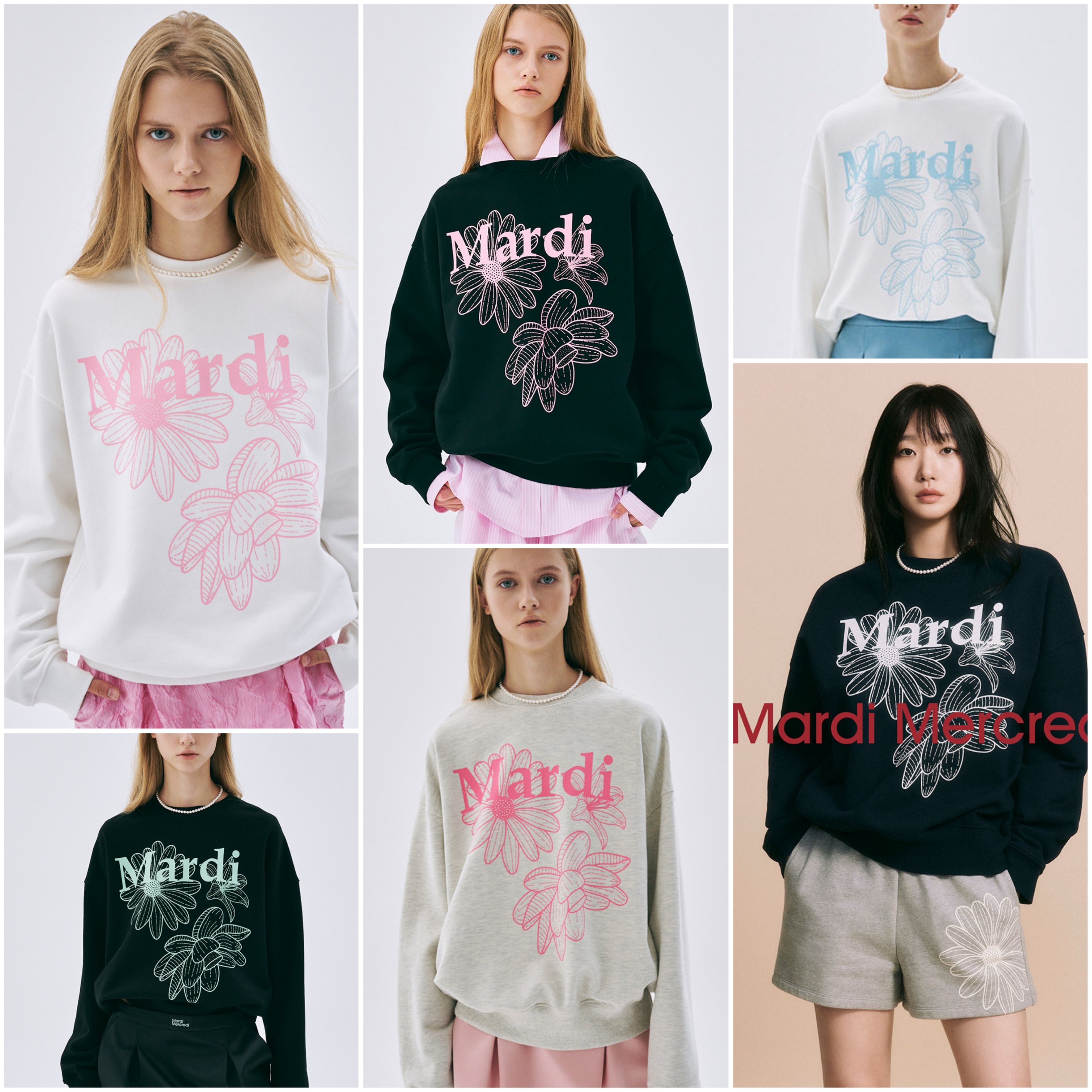 韓國 Mardi Mercredi SWEATSHIRT TRIPLE FLOWER - STT Mall HK 靚太網購