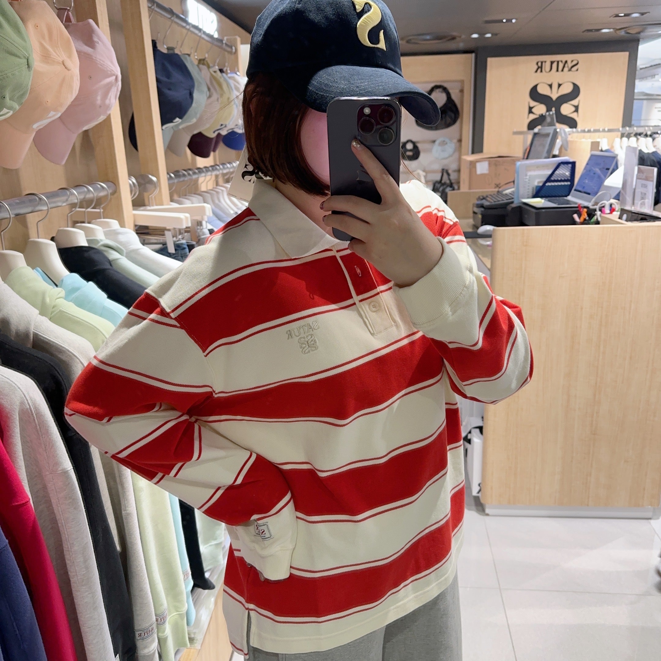 韓國 Satur Stripe Pique Polo Long Sleeve【SR078】