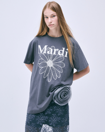 韓國 Mardi Mercredi UNISEX TSHIRT FLOWERMARDI - STT Mall HK 靚太網購 -- CHARCOAL IVORY