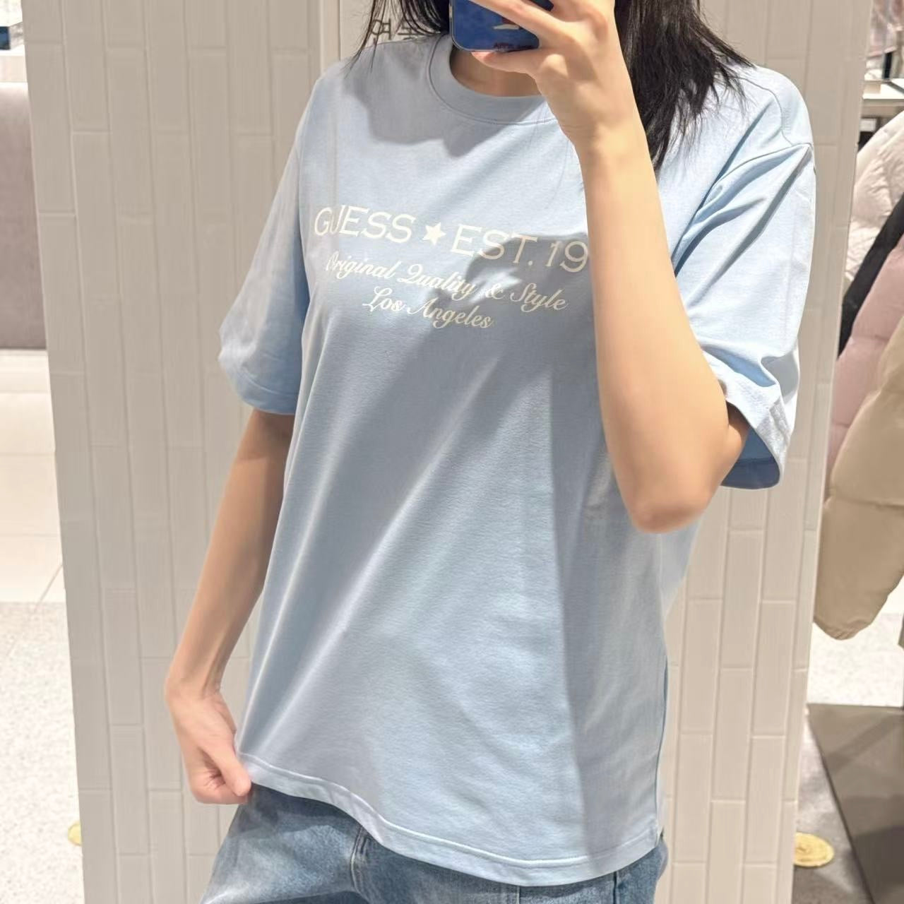 韓國 Guess Uni Semi-Over Aerocool Lettering Short Sleeve T-Shirt【GU004】