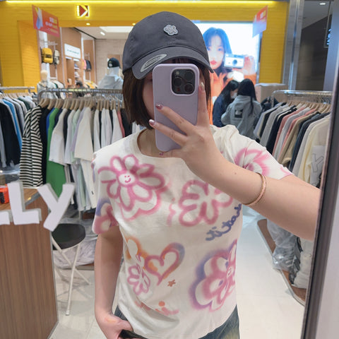韓國 Wacky Willy Women's floral pattern short sleeve t-shirt【WW153】