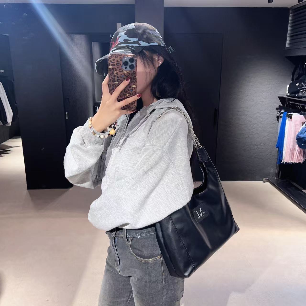 韓國 Mucent Glady Sliver Chain Leather Shoulder Bag【MU115】