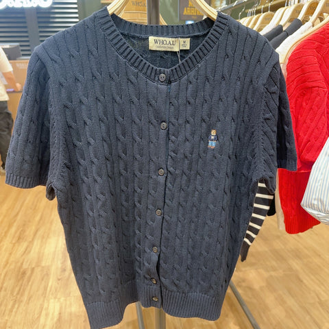 韓國 Who.A.U Steve Round Neck Short Sleeve Cardigan【WA125】
