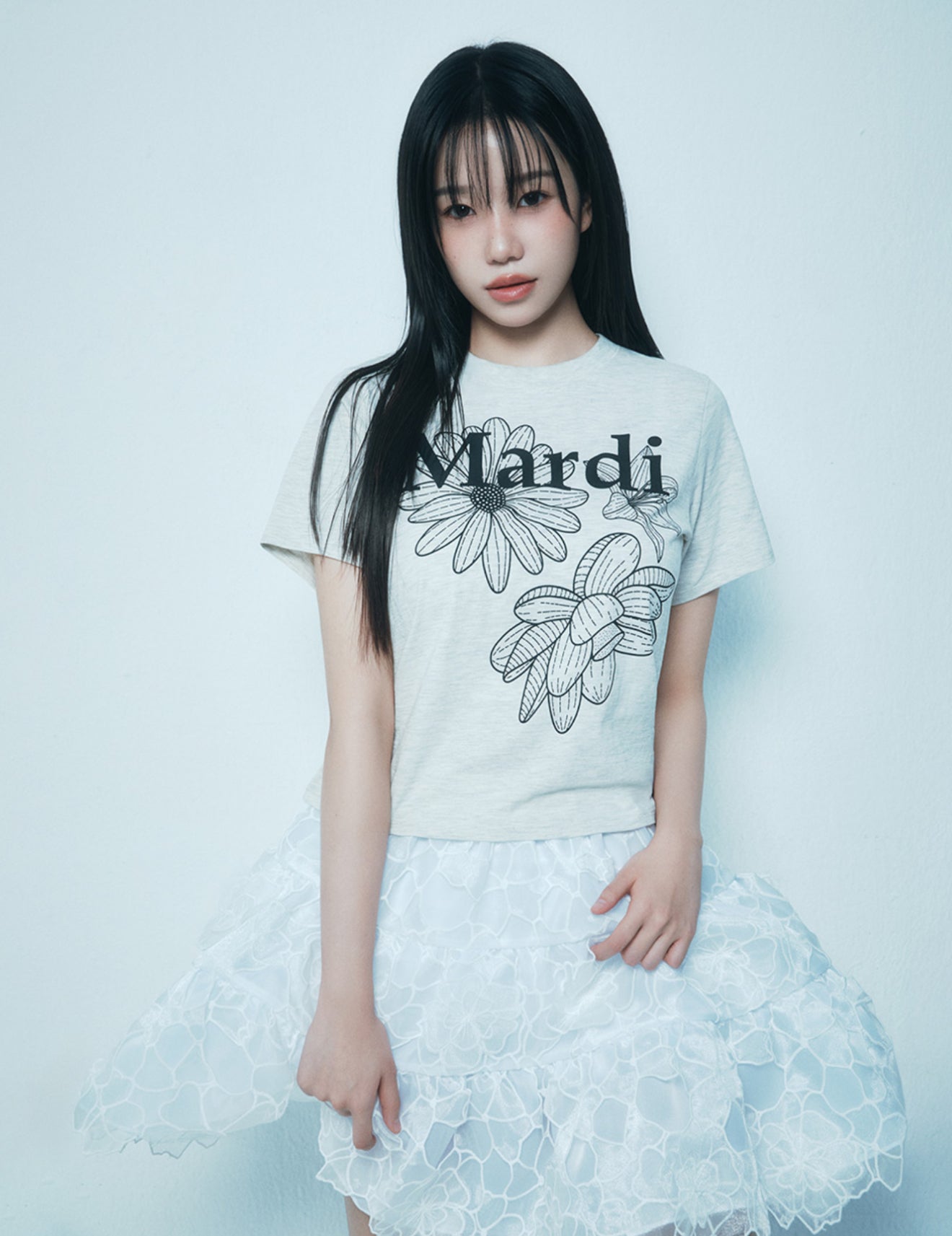 韓國 Mardi Mercredi SLIM TSHIRT TRIPLE FLOWER【MM140】