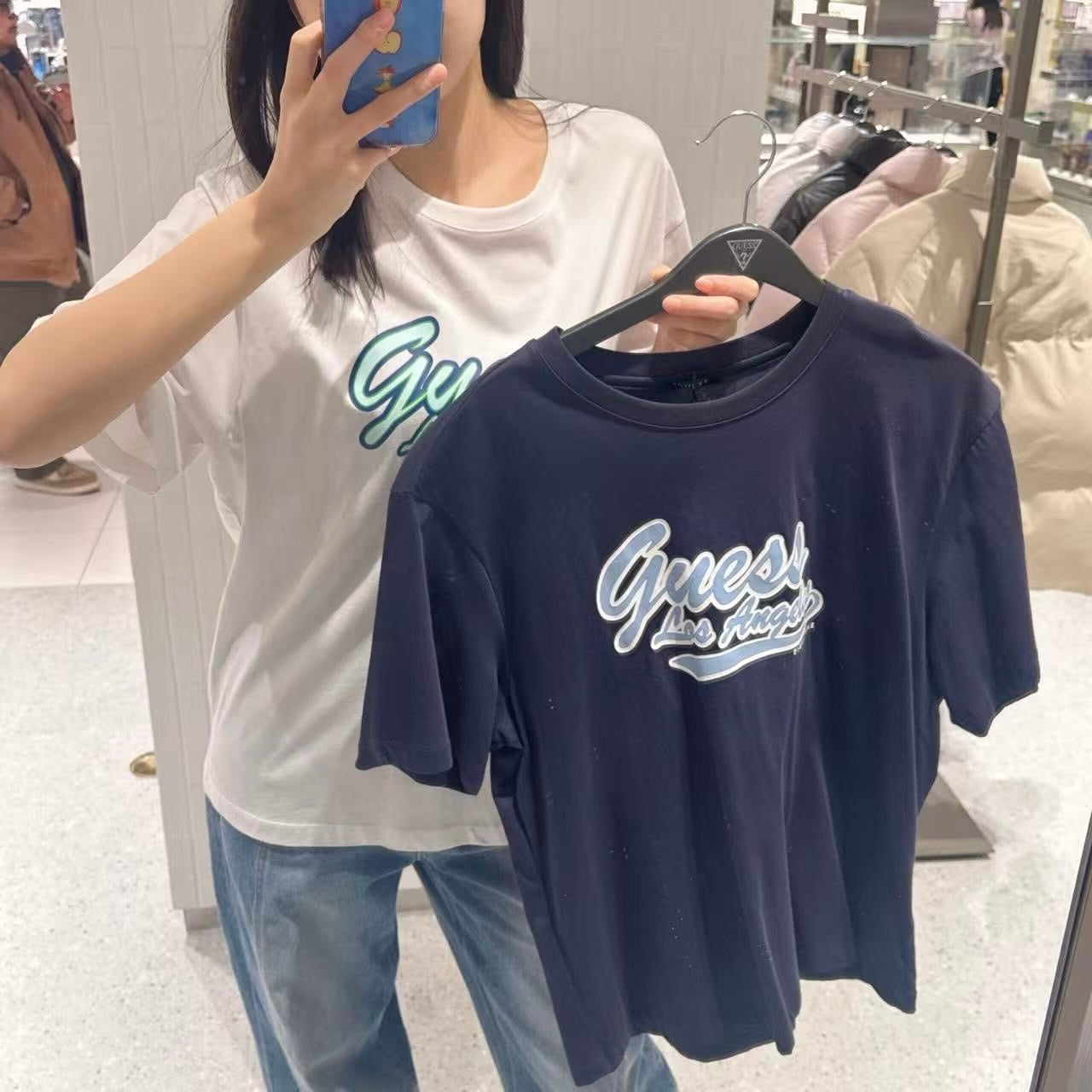 韓國 Guess Uni semi-overfit center Guess logo short-sleeved T-shirt【GU005】