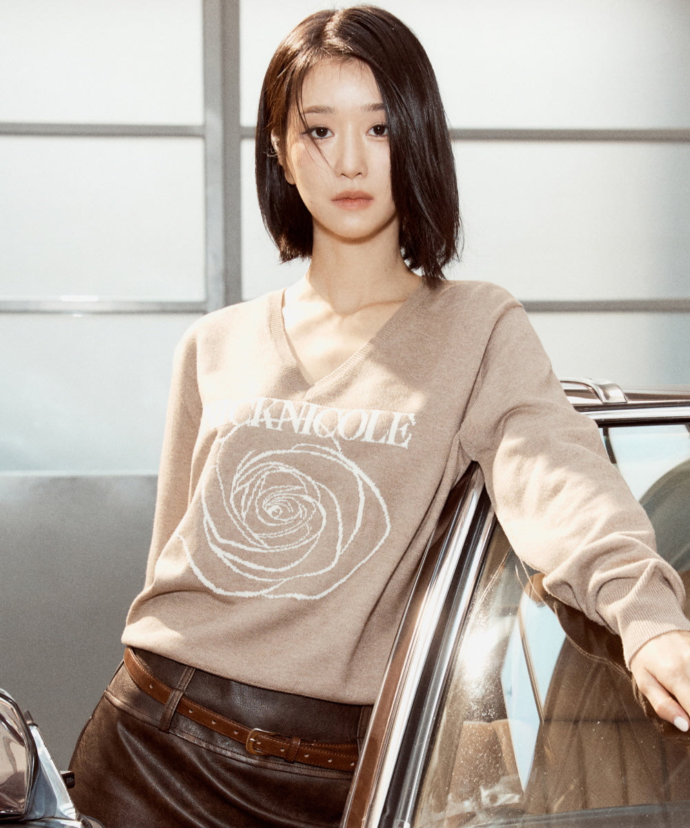 韓國 Nick Nicole Rose Jacquard Pullover Knit【NK021】