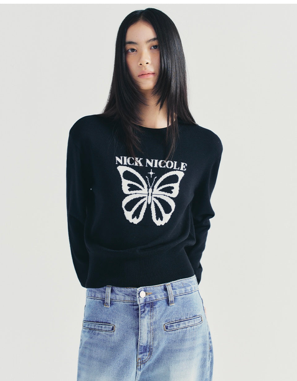 韓國 Nick Nicole Bold Butterfly Jaquard Knit【NK018】