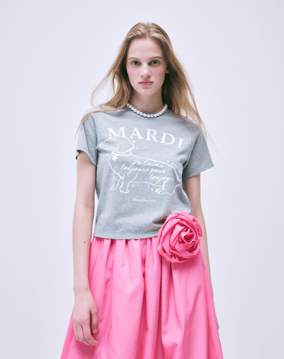 韓國 Mardi Mercredi SLIM TSHIRT SWING THE TAIL DDANJI FLOWER CHOKER - STT Mall HK 靚太網購 -- GREY IVORY