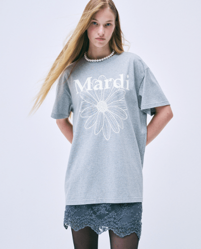 韓國 Mardi Mercredi UNISEX TSHIRT FLOWERMARDI - STT Mall HK 靚太網購 -- GREY IVORY