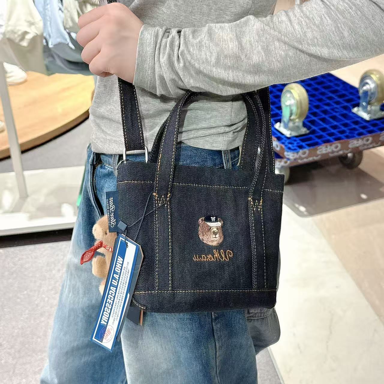 韓國 WhoAU Steve Denim Mini Tote Bag【WA301】