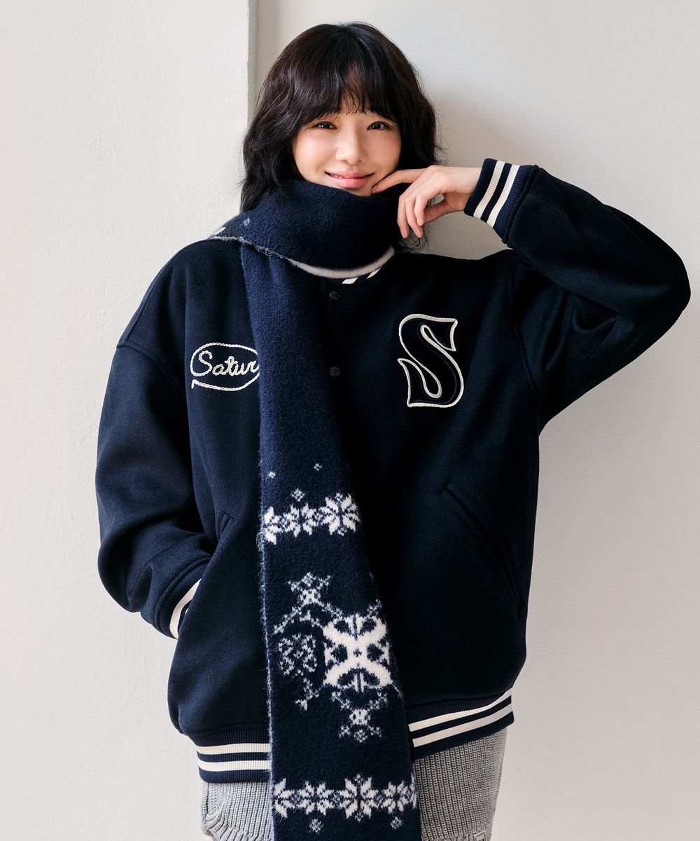 韓國 Satur Applique Wool Varsity Jacket【SR044】