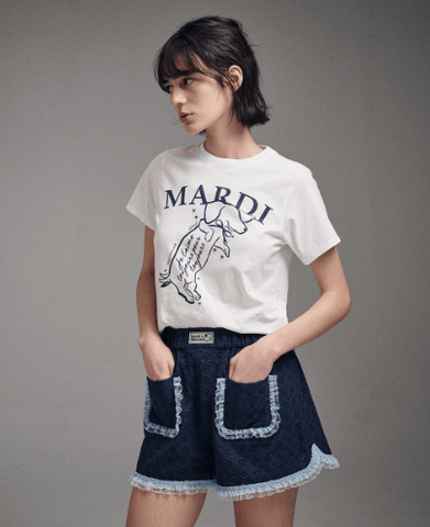 韓國 Mardi Mercredi SLIM TSHIRT SWING THE TAIL DDANJI - STT Mall HK 靚太網購 -- IVORY NAVY