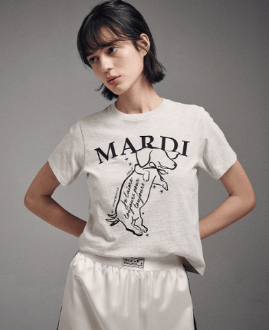韓國 Mardi Mercredi SLIM TSHIRT SWING THE TAIL DDANJI - STT Mall HK 靚太網購 -- OATMEAL BLACK