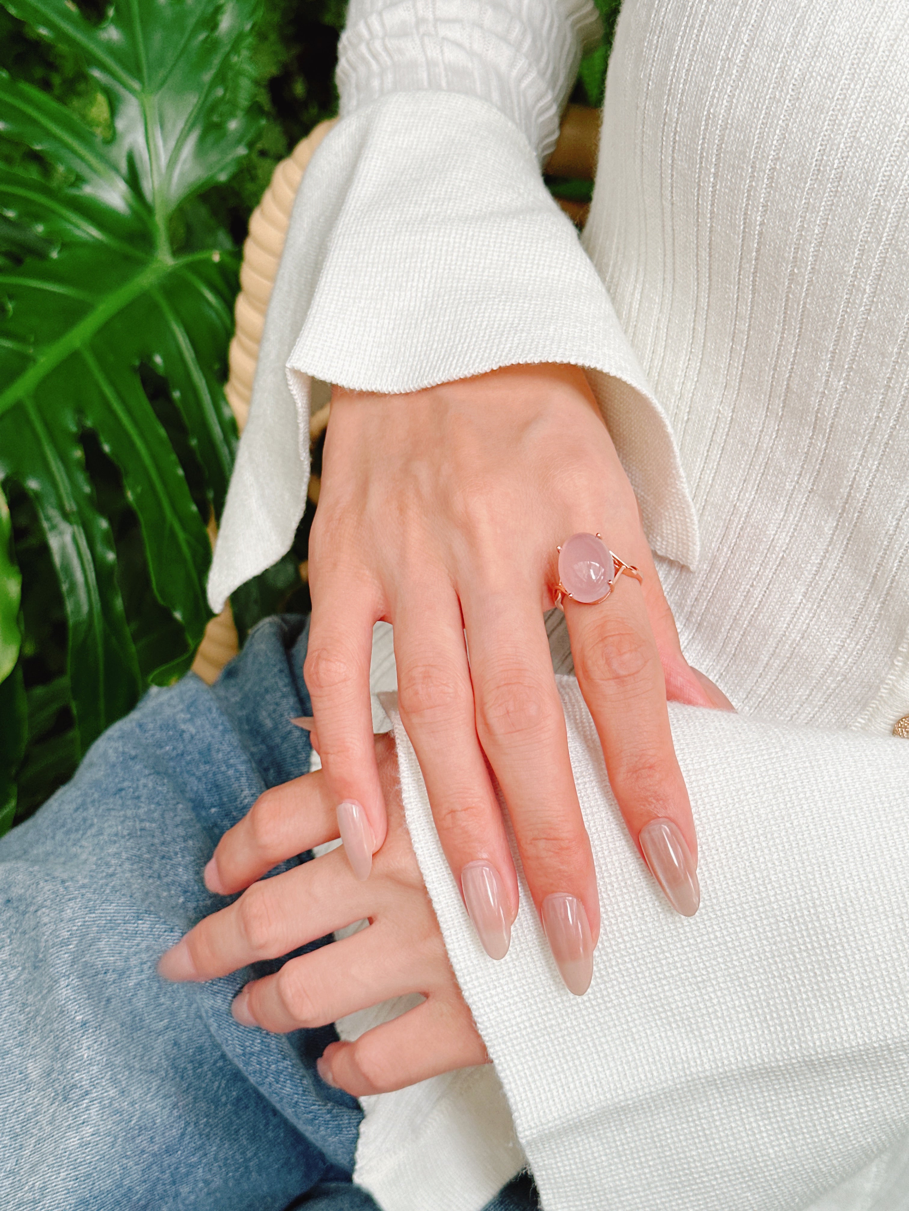 【現貨】橢圓形粉水晶戒指【ST348】
