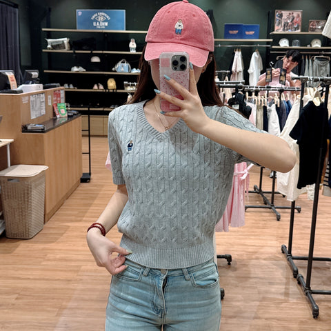 韓國 Who.A.U Steve V-neck Short Sleeve Sweater【WA142】