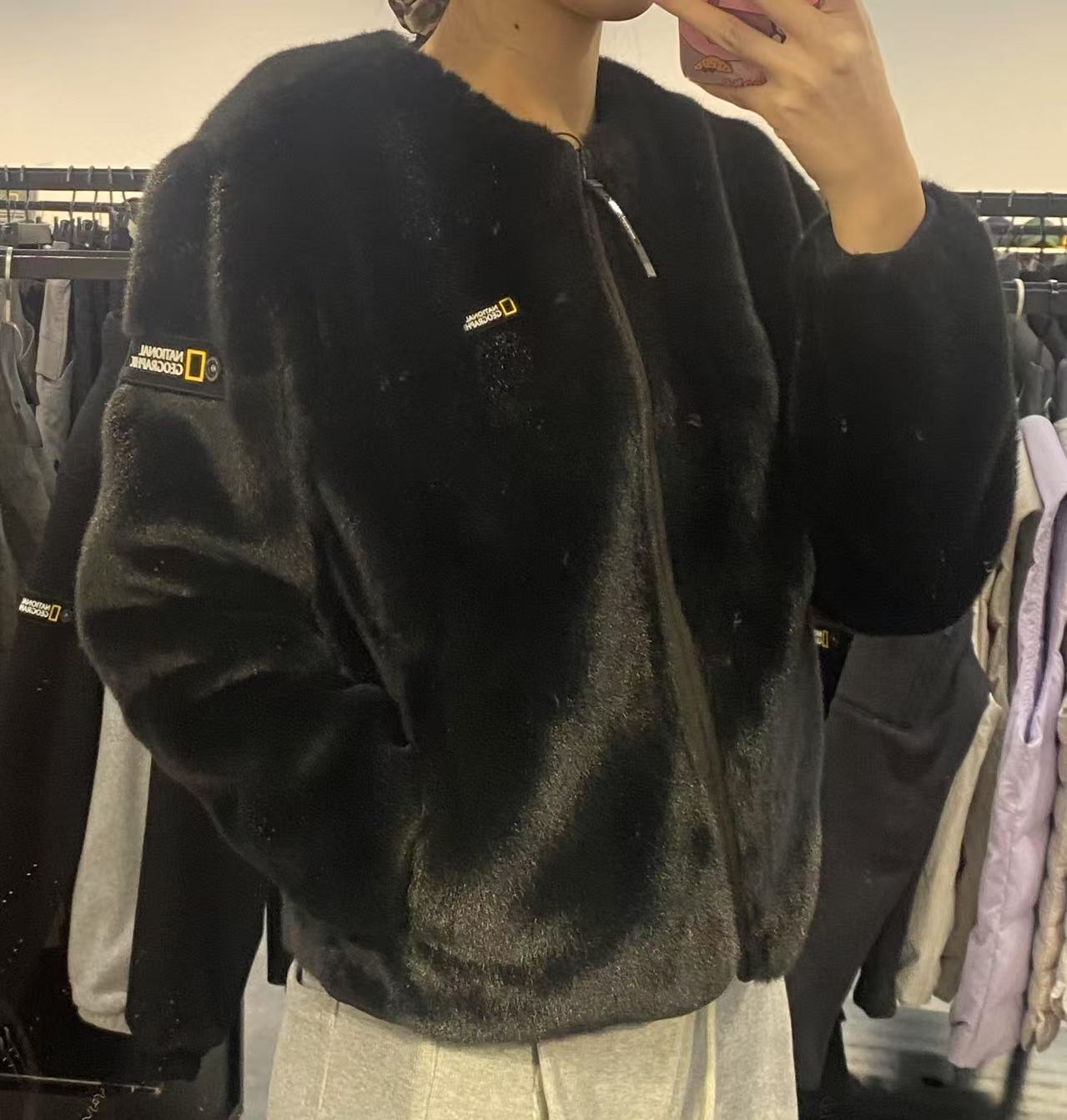 【現貨】韓國 National Geographic Round Neck Faux Fur Cardigan JP【NG360】
