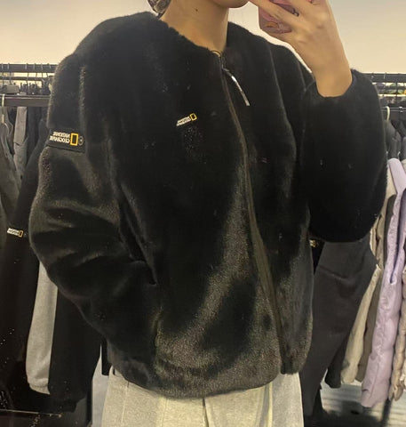 【現貨】韓國 National Geographic Round Neck Faux Fur Cardigan JP【NG360】