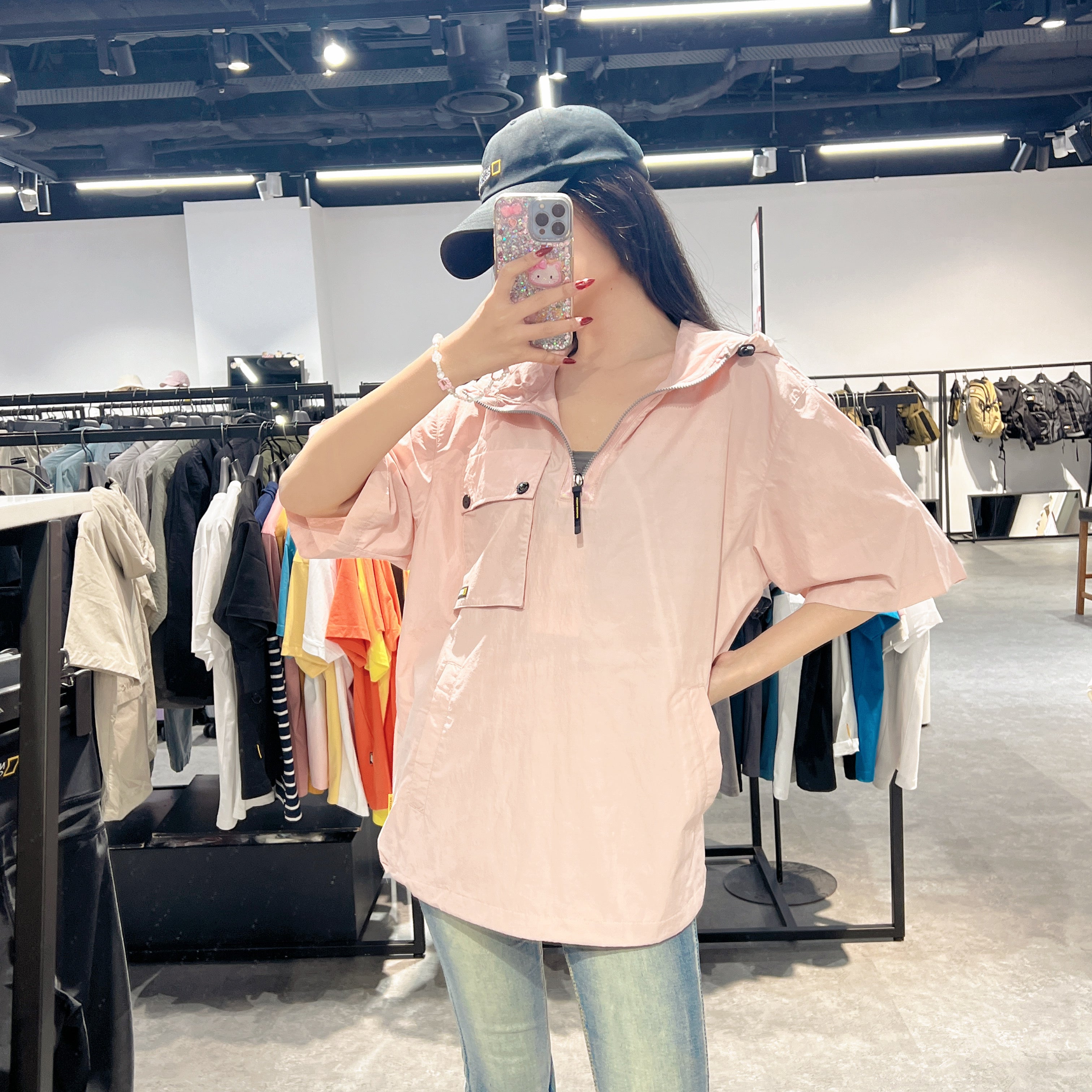 韓國 National Geographic Unisex Chest Pocket Woven Short Sleeve HOODY ANORAK【NG661】