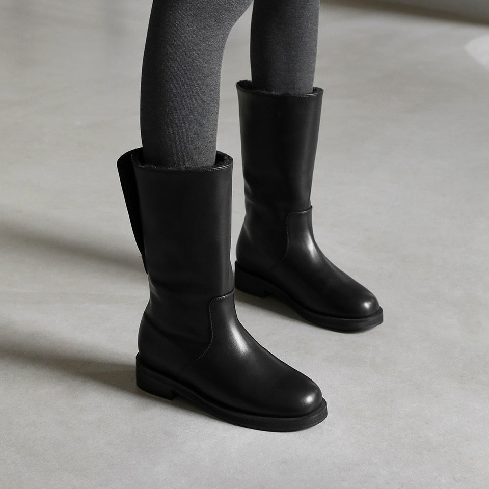 韓國 Sappun Bendor fur-lined mid-calf boots (3.5cm)【AU038】