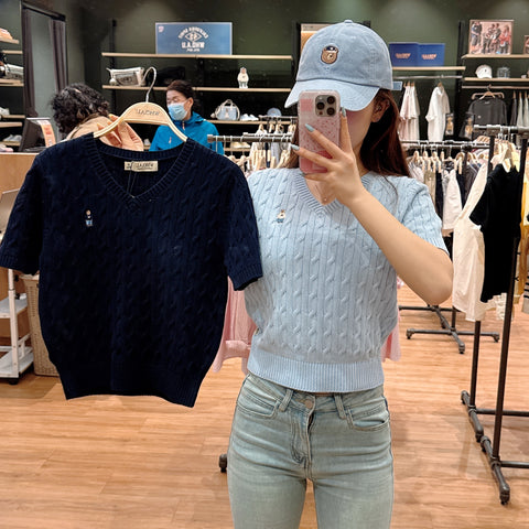 韓國 Who.A.U Steve V-neck Short Sleeve Sweater【WA142】