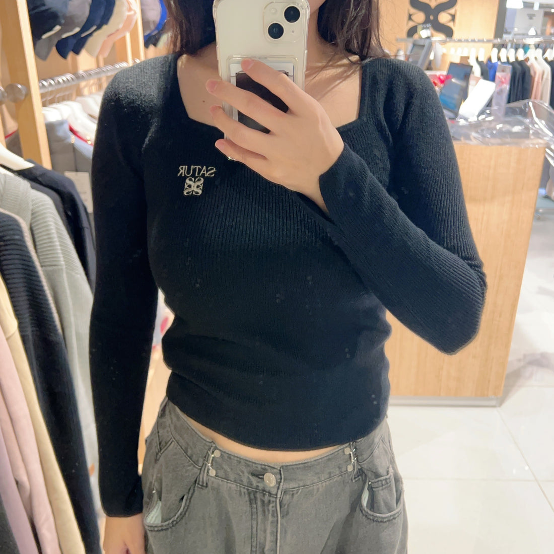 韓國 Satur (W) Square Neck Knit Long Sleeve【SR152】