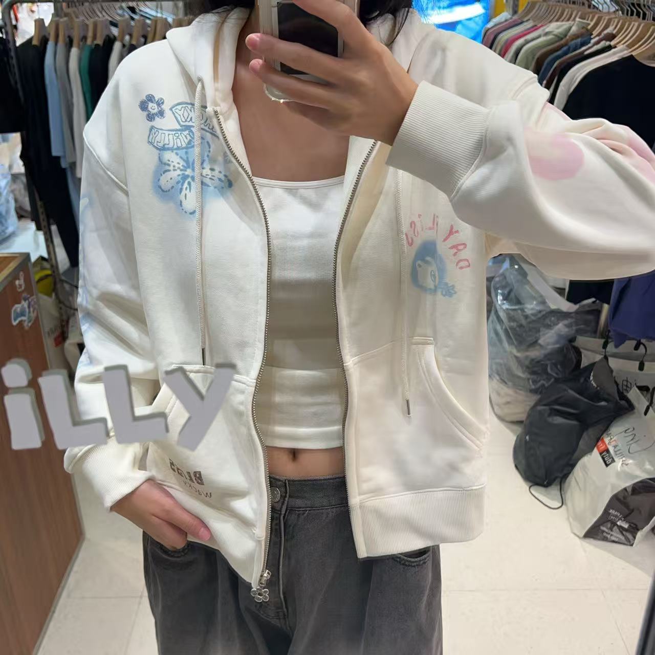 韓國 Wacky Willy Women's Flower Graphic Hooded Zip-Up【WW023】