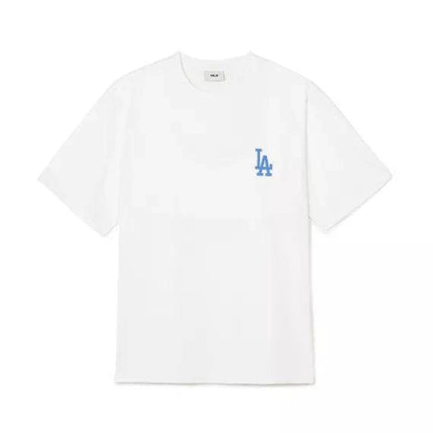 【現貨】韓國 MLB Denim Like Monogram Big-lux Overfit Short Sleeves LA Dodgers White - Image