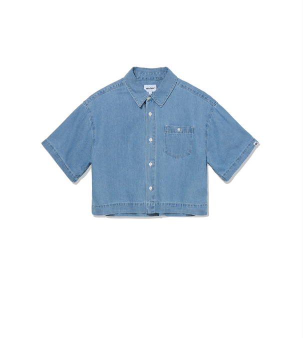 韓國 Markm Women's Washed Denim Short Sleeve Crop Shirt【MA172】