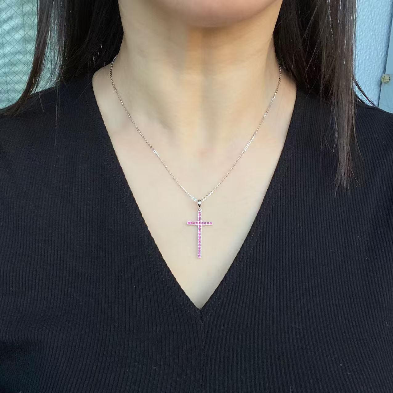 日本直送 精緻紅寶石十字架項鍊【JS401】