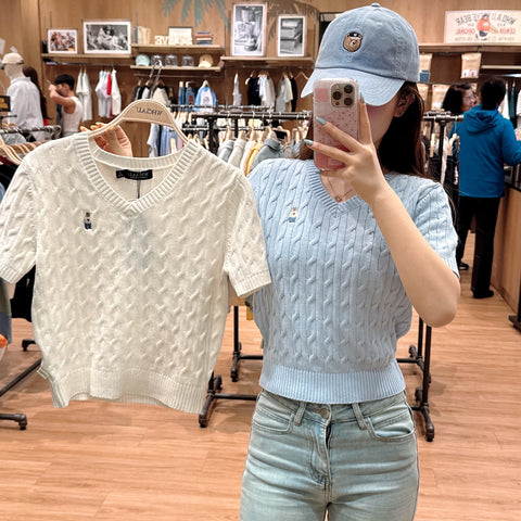 韓國 Who.A.U Steve V-neck Short Sleeve Sweater【WA142】