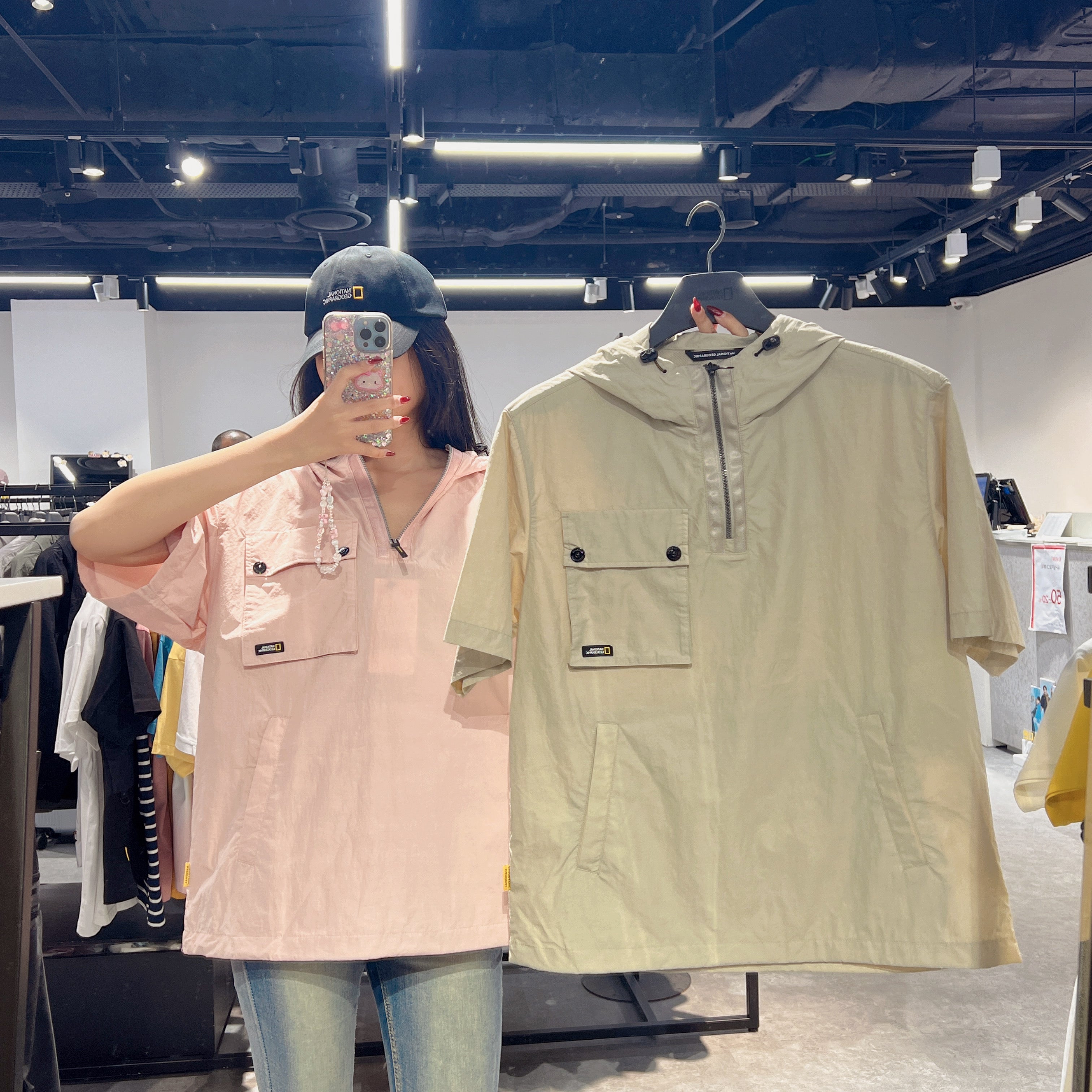 韓國 National Geographic Unisex Chest Pocket Woven Short Sleeve HOODY ANORAK【NG661】