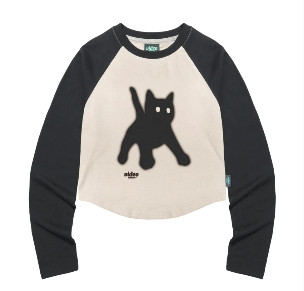 韓國 Video Jockey KITTYKITTY BANGBANG CROP RAGLAN LS T-SHIRTS【VJ004】