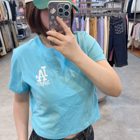 韓國 MLB Women's Basic Small Logo Crop Short Sleeve T-Shirt LA【MB322】