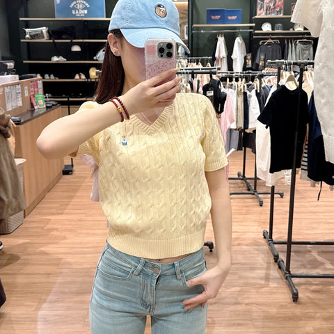 韓國 Who.A.U Steve V-neck Short Sleeve Sweater【WA142】
