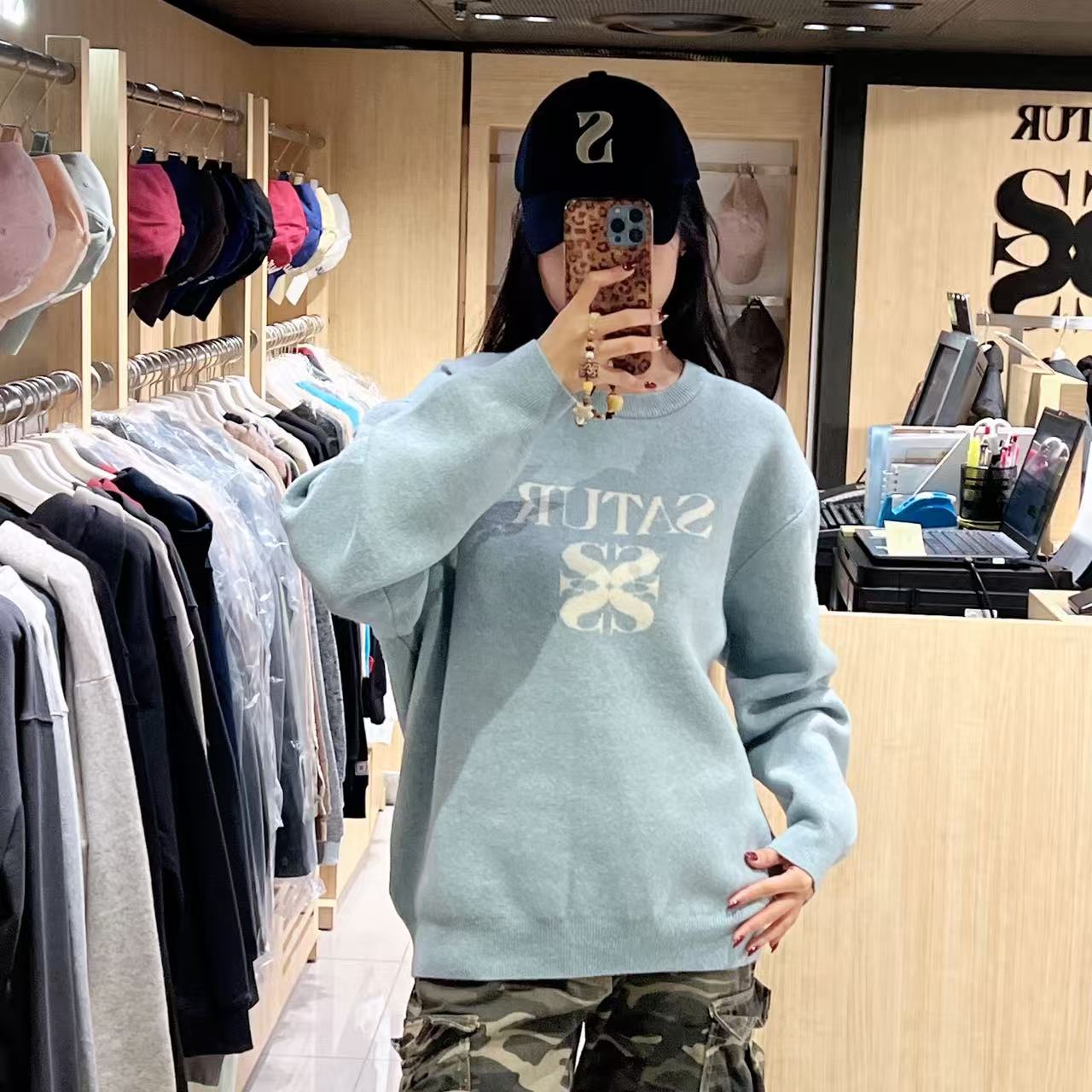 韓國 Satur Basic Logo Jacquard Crew Neck Knit【SR144】