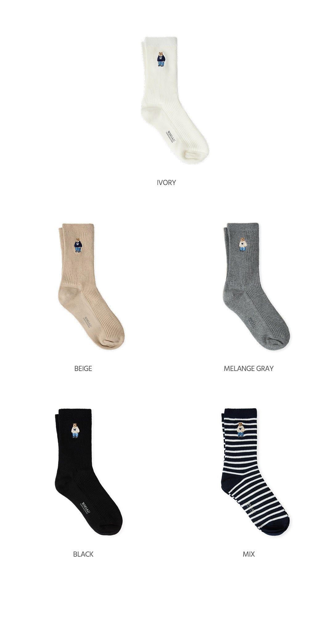 韓國 Who.A.U Steve Embroidery Socks【WA213】
