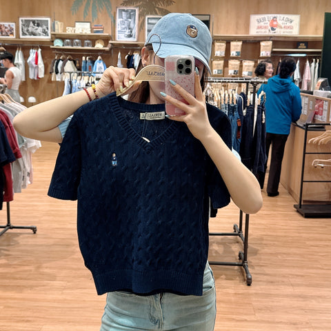 韓國 Who.A.U Steve V-neck Short Sleeve Sweater【WA142】