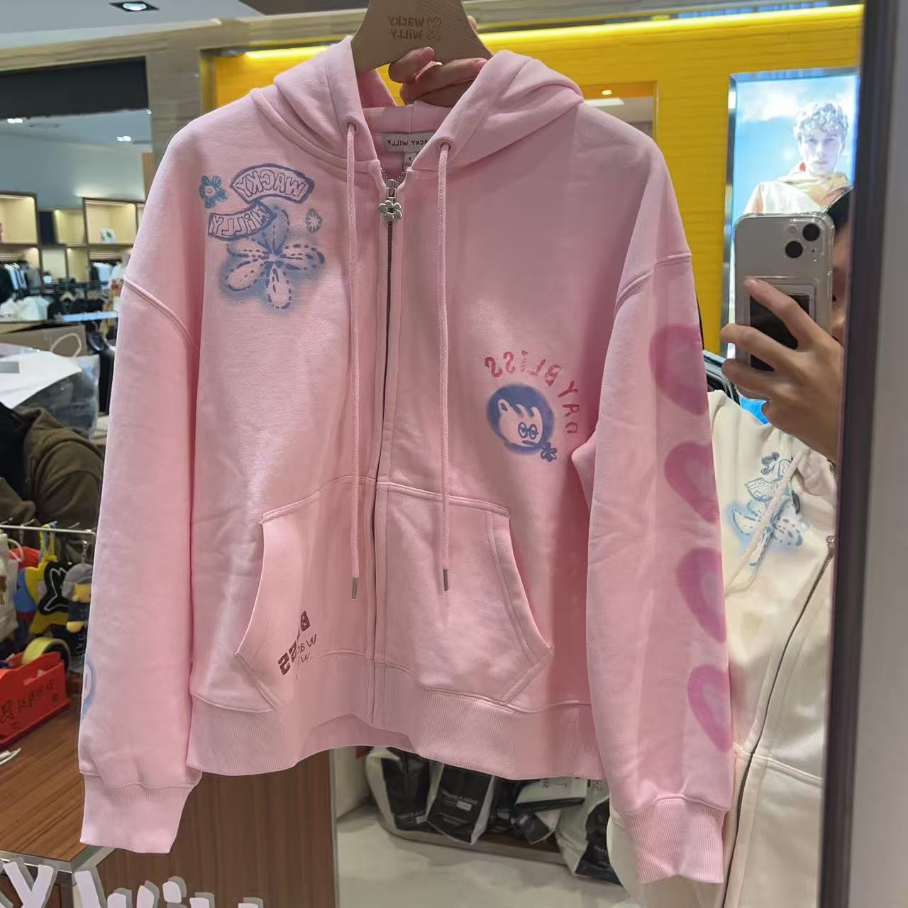 韓國 Wacky Willy Women's Flower Graphic Hooded Zip-Up【WW023】