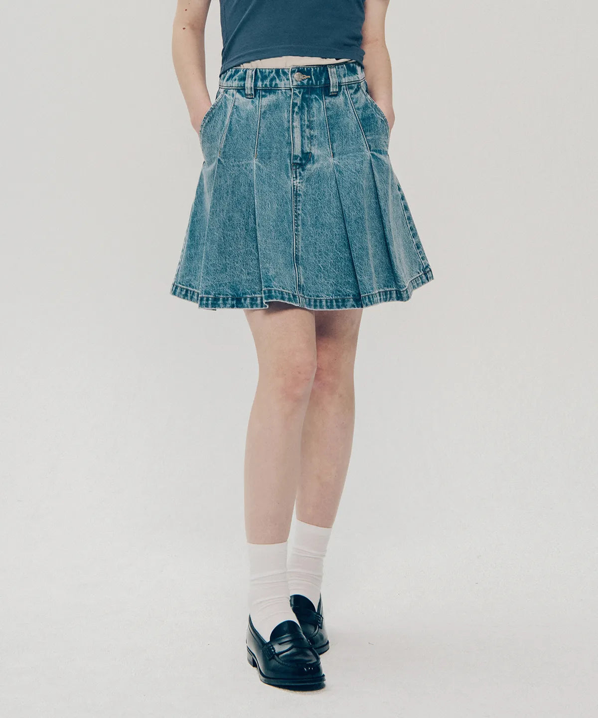 韓國 Yale Denim Pleated Skirt【YA032】