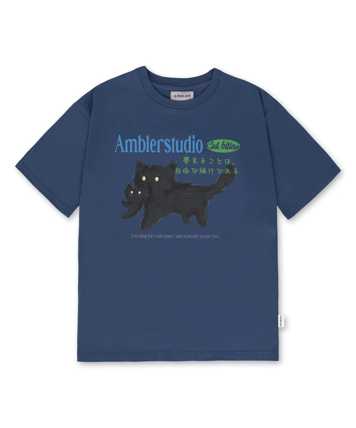 韓國 Ambler Cat Biting Graphic Short-Sleeved T-shirt【AR082】