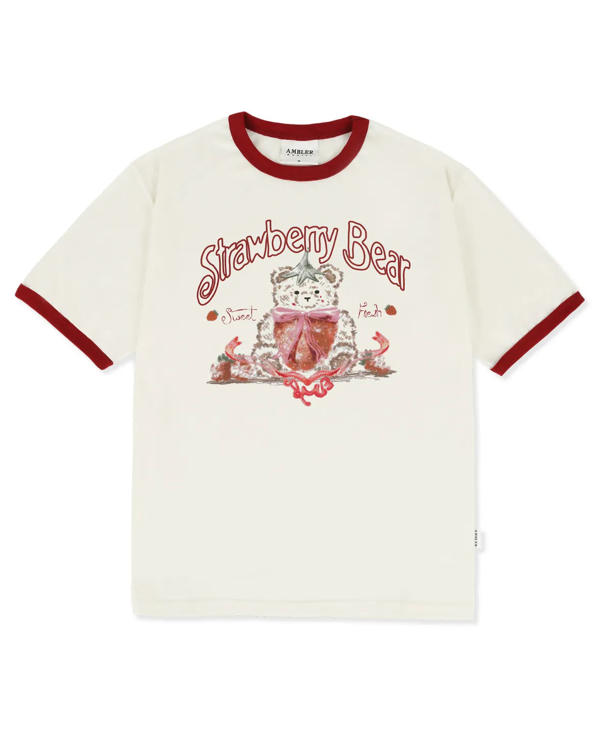 韓國 Ambler Strawberry Bear Graphic Ringer Short Sleeve T-Shirt【AR092】