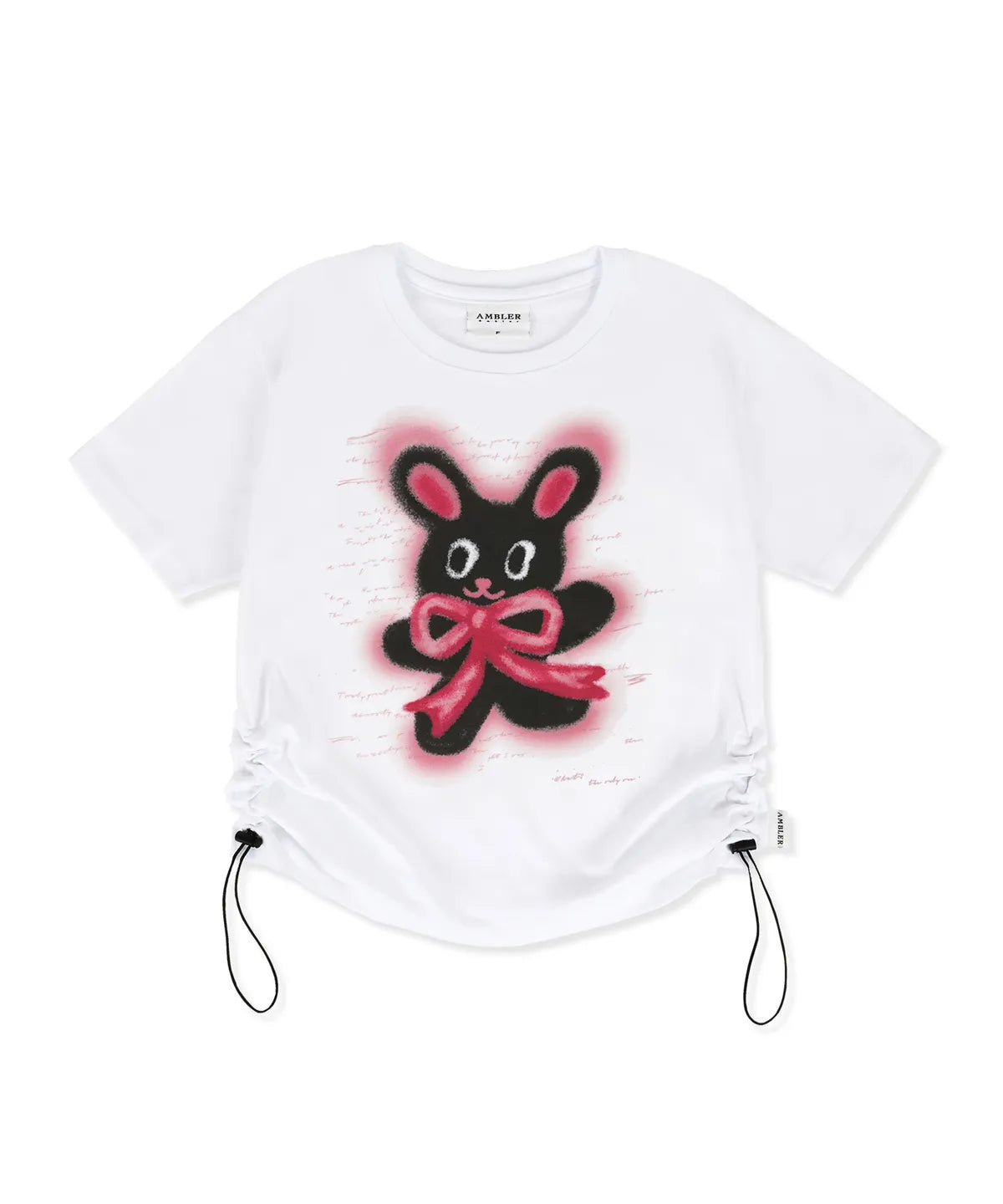韓國 Ambler Rabbit With Ribbon Graphic String Crop Short-Sleeve T-shirt【AR104】