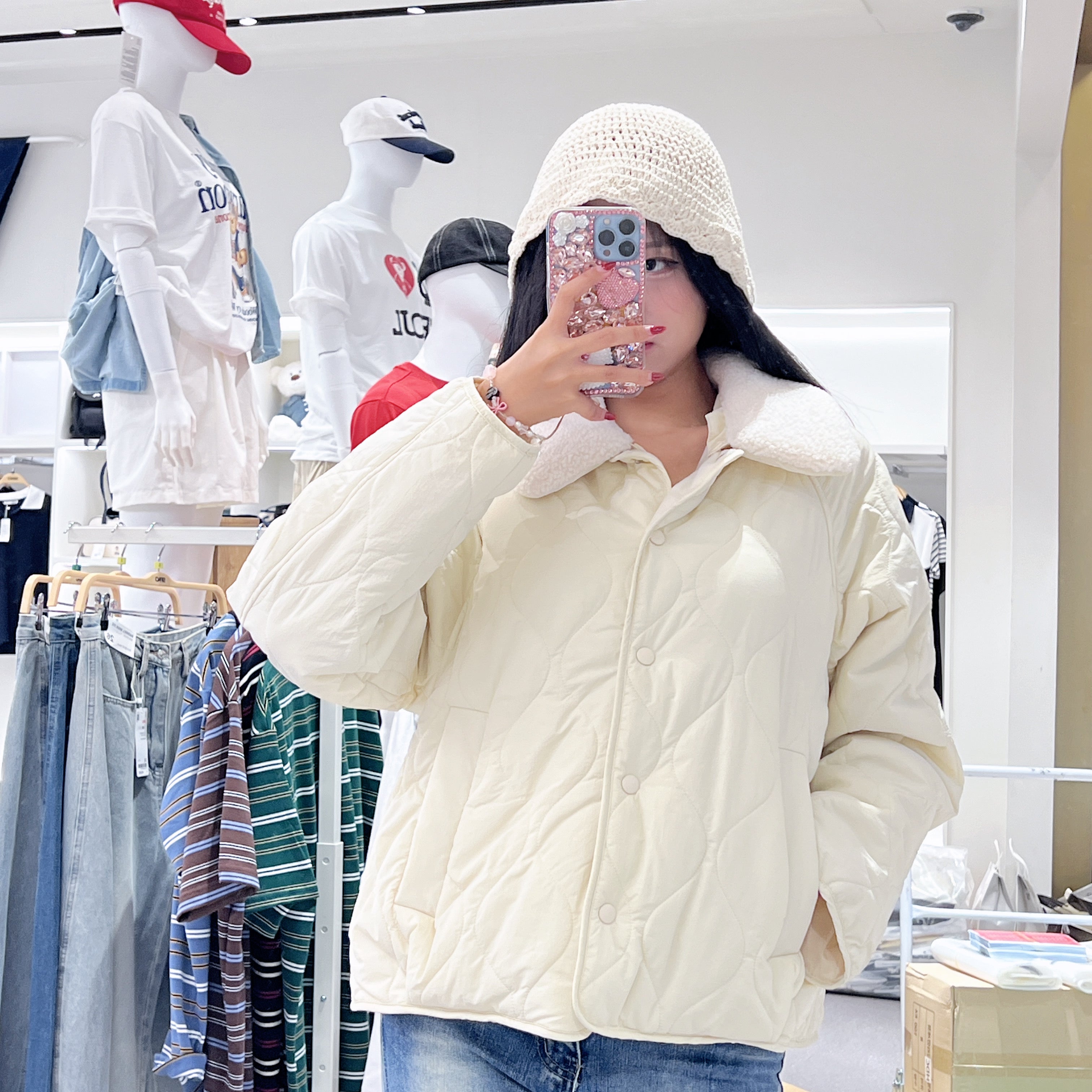 韓國 SPAO Detachable collar lightweight quilted jacket【SP192】